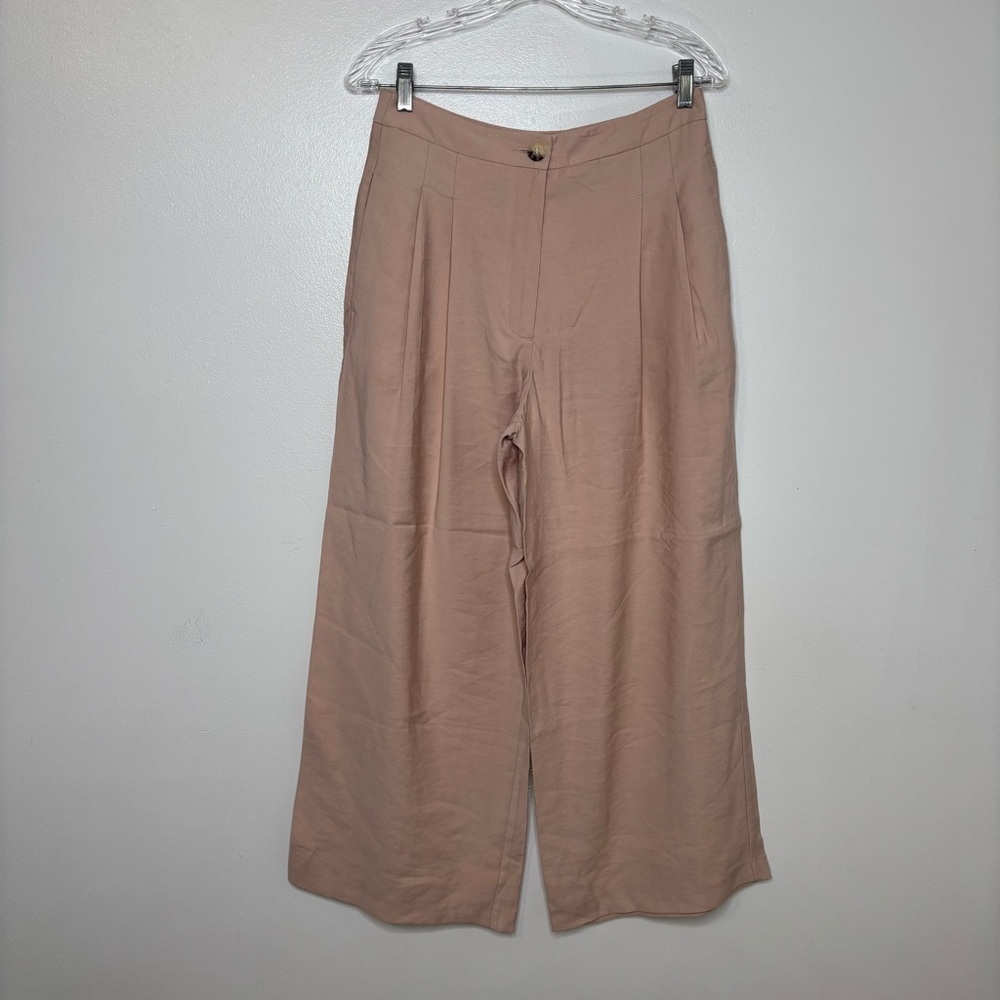 Topshop‎ Blush Pink Wide Leg Trousers Viscose Blend High Rise Pants Size 6